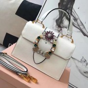 Miu Miu Crystal Goat Leather Top Handle Bag White 5BH1108 VS06475