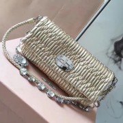 Miu Miu Crystal Nappa Leather Shoulder Bag Gold 5BD233 VS07176