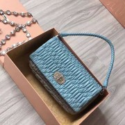Miu Miu Crystal Nappa Leather Tote Handle Bag Blue 5BB018 VS08765
