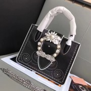 Miu Miu Goat Leather Top Handle Bag Black 5BA043 VS01146