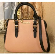 miu miu Madras Goat Leather Top-handle Bag RL0063 Black&Light Pink VS06870