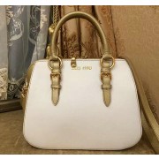miu miu Madras Goat Leather Top-handle Bag RL0063 White&Gold VS01569