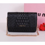 miu miu Matelasse Leather Flap Shoulder Bag BL6557 Black VS09286