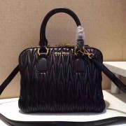 Miu Miu Matelassse Nappa Leather Top Handle Bag Black 5BB004 VS06158