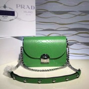 Prada Arcade Calf Leaher Crocodile Embossed Shoulder Bag Green 1BD030 VS04738