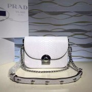 Prada Arcade Calf Leaher Crocodile Embossed Shoulder Bag White 1BD030 VS06494