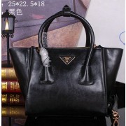 Prada Bright Leather Tote Bag BN2625 Black VS05464