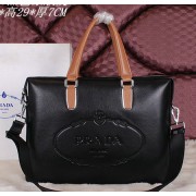 Prada Calfskin Leather Briefcase P2775 Black&Wheat VS06542