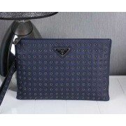 PRADA Calfskin Leather Clutch P1008 Blue VS02795