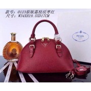 PRADA Litchi Leather Top Handle Bag BN0123 Burgundy VS03227