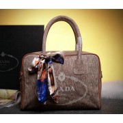 Prada Logo Printed Mudium Canvas Denim Tote Bags BN2922 Apricot VS08413