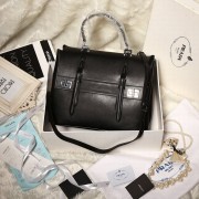 Prada Lux Double Satchel Bag 348905 in Black Original Calfskin Leather LSS VS04205