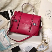Prada Lux Double Satchel Bag 348905 in Rose Red Calfskin Leather LSS VS09447