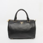 Prada Original Calfskin Leather Boston Bags BL0610 in Black XZ VS00142