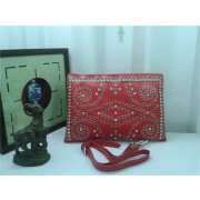 Prada Original Studs Calfskin Leather Shoulder Bag 826 in Red JJ VS05770
