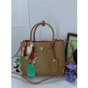 Prada Original Twin Saffiano Leather Cuir Tote BN2758 in Brown with Gold Hardware JJ VS06195