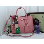 Prada Original Twin Saffiano Leather Cuir Tote BN2758 in Cherry Pink with Gold Hardware JJ VS07455