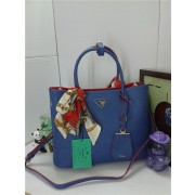 Prada Original Twin Saffiano Leather Cuir Tote BN2758 in Sapphire Blue with Gold Hardware JJ VS08417