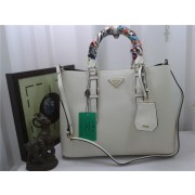 Prada Original Twin Saffiano Leather Cuir Tote BN2820 in White with Gold Hardware JJ VS02638