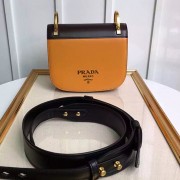Prada Pionniere Calf Leather Bag with Bow Caramel&Black 1bd039 VS09904