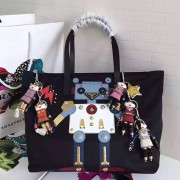 Prada Robot Fabric Tote Bag Black and Pale Blue 1BG052 VS07359