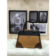 Prada Saffiano Calfskin Leather Tote Bag 1008 in Apricot with Black LSS VS00821