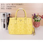 Prada Saffiano Embroidered Tote Bag B2274 Lemon VS01051