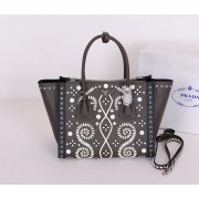 Prada Saffiano Embroidered Tote Bag BN2619E Dark Green VS02091