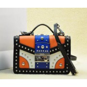 Prada Saffiano Leather Flap Bag BN0969 Black&White&Blue&Orange VS09125