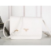 Prada Saffiano Leather Flap Shoulder Bag BT1213 White VS05066