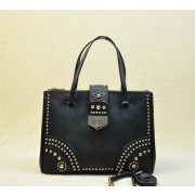 Prada Saffiano Leather Tote With Metal Studs B2752M Black VS08661