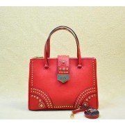 Prada Saffiano Leather Tote With Metal Studs B2752M Red VS06594