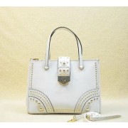 Prada Saffiano Leather Tote With Metal Studs B2752M White VS03533