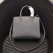 Prada Small Bibliotheque Saffiano Leather Bag Grey and White 1BA050 VS02556