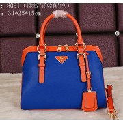 Prada Smooth Leather Top Handle Bag BL8091 Royal&Orange VS08449