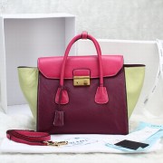 Prada Tote Bag Flap Handbag BN2665 in Purplish Red Calfskin Leather LSS VS08415