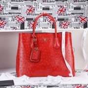 Prada Twin Ostrich Leather Cuir Large Tote BN2756 in Red with Gold Hardware LSS VS03680
