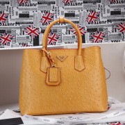 Prada Twin Ostrich Leather Cuir Large Tote BN2756 in Yellow with Gold Hardware LSS VS02757