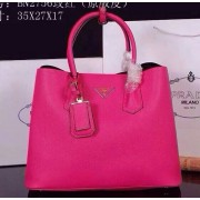 Prada Twin Saffiano Leather Cuir Large Tote BN2756 in Rose Red with Gold Hardware Mingd VS08031
