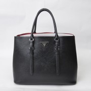 Prada Twin Saffiano Leather Cuir Large Tote BN2820 in Black with Silver Hardware XZ VS07613