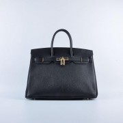 Replica AAA Hermes Birkin 35CM Tote Bag Black Grainy Leather Gold VS01291