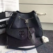 Replica AAAAA 2017 Chanel Perforated Drawstring Bucket Bag Blue A93596 VS03645