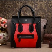 Replica Celine Luggage Micro Boston Bag Horse Hair 3307 Red&Black VS04028