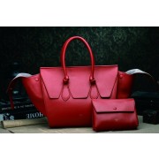 Replica Celine Luggage Phantom Original Calfskin Leather Bags 3052 in Red with a Clutch Bag YD VS01996