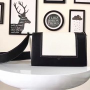 Replica Celine Medium Canvas Frame Shoulder Bag White and Black C130402 VS09206