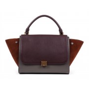 Replica Celine Trapeze tote Bag 3042 in Burgundy with Grey Original Leather with Brown Suede Fug VS05610