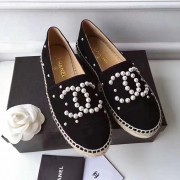 Replica Chanel CC Pearl Suede Espadrilles Black CH0729 VS07340