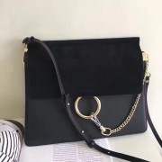 Replica Chloe Faye Calfskin and Suede Shoulder Bag Black 240601 VS03842