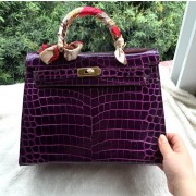 Replica Designer Hermes Kelly 32cm Shoulder Bag Croco Leather K32CO Purple VS07533