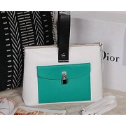 Replica Dior Pocket Tote Bag Original Leather D0328 White&Green VS01682